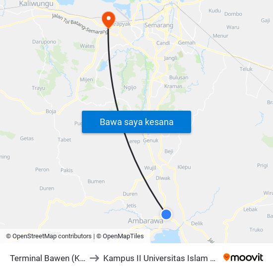 Terminal Bawen (Kedatangan) to Kampus II Universitas Islam Negeri Walisongo map