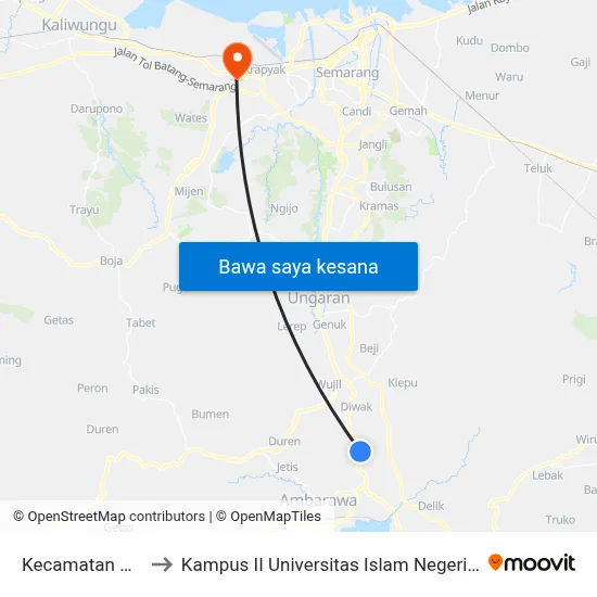 Kecamatan Bawen to Kampus II Universitas Islam Negeri Walisongo map