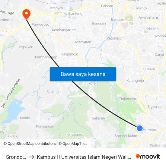 Srondol 2 to Kampus II Universitas Islam Negeri Walisongo map