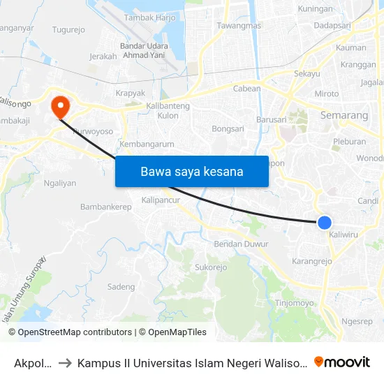 Akpol A to Kampus II Universitas Islam Negeri Walisongo map
