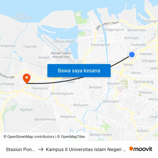 Stasiun Poncol A to Kampus II Universitas Islam Negeri Walisongo map