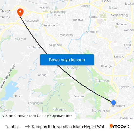 Tembalang to Kampus II Universitas Islam Negeri Walisongo map