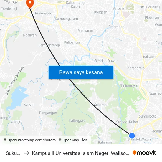 Sukun I to Kampus II Universitas Islam Negeri Walisongo map
