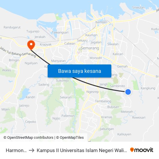 Harmoni A to Kampus II Universitas Islam Negeri Walisongo map