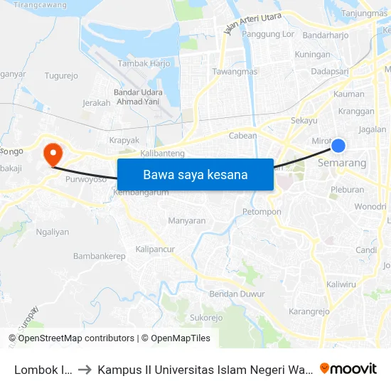 Lombok Idjo to Kampus II Universitas Islam Negeri Walisongo map