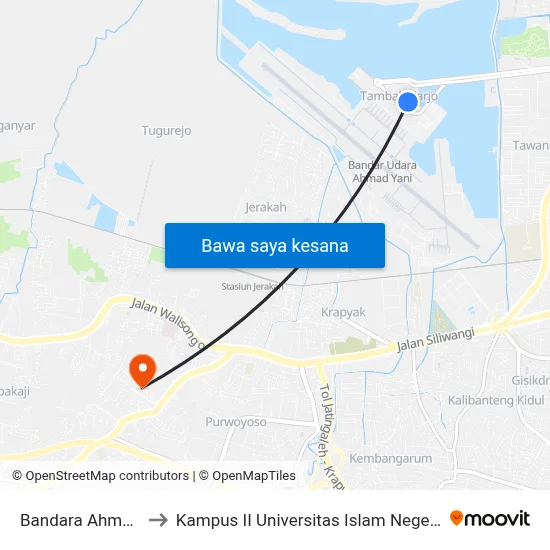 Bandara Ahmad Yani to Kampus II Universitas Islam Negeri Walisongo map