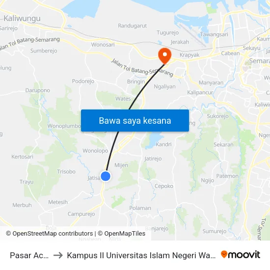 Pasar Ace A to Kampus II Universitas Islam Negeri Walisongo map