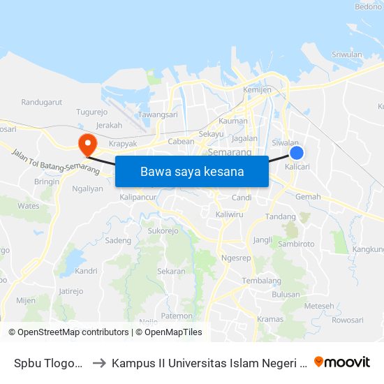 Spbu Tlogosari A to Kampus II Universitas Islam Negeri Walisongo map