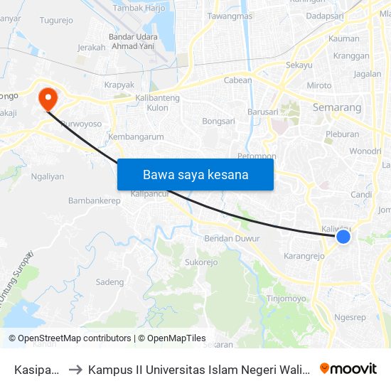 Kasipah B to Kampus II Universitas Islam Negeri Walisongo map