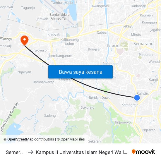 Semeru A to Kampus II Universitas Islam Negeri Walisongo map