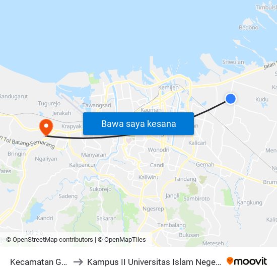 Kecamatan Genuk B to Kampus II Universitas Islam Negeri Walisongo map