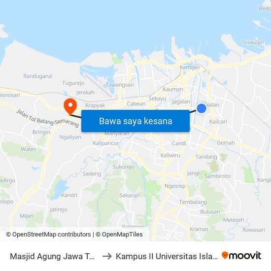 Masjid Agung Jawa Tengah Jolotundo A to Kampus II Universitas Islam Negeri Walisongo map