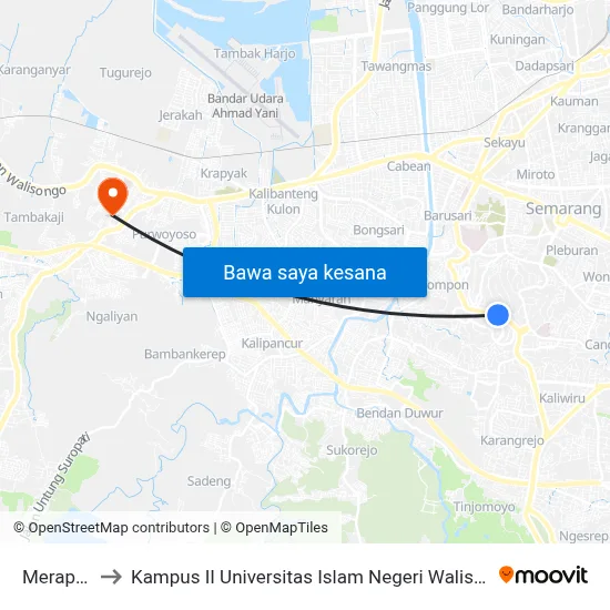 Merapi A to Kampus II Universitas Islam Negeri Walisongo map