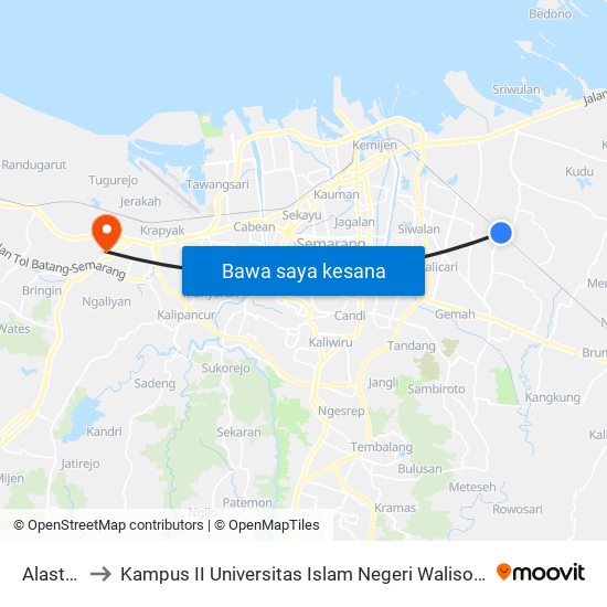 Alastua to Kampus II Universitas Islam Negeri Walisongo map