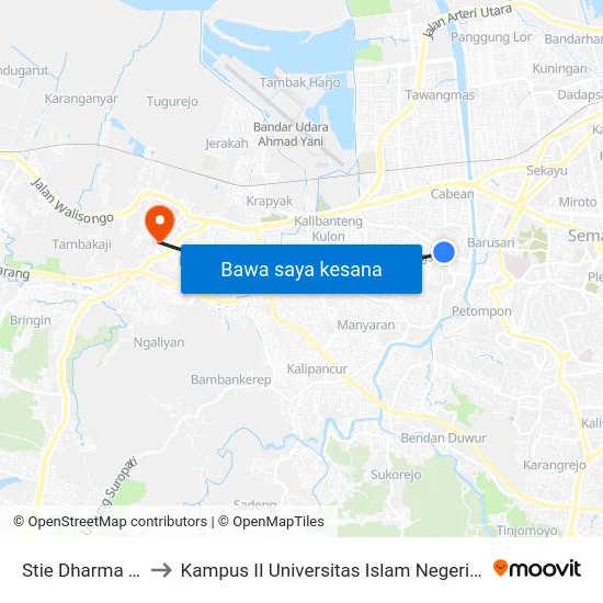 Stie Dharma Putra to Kampus II Universitas Islam Negeri Walisongo map