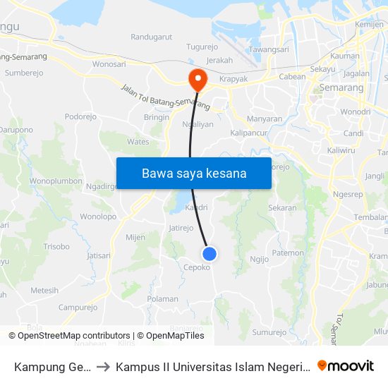 Kampung Getas A to Kampus II Universitas Islam Negeri Walisongo map