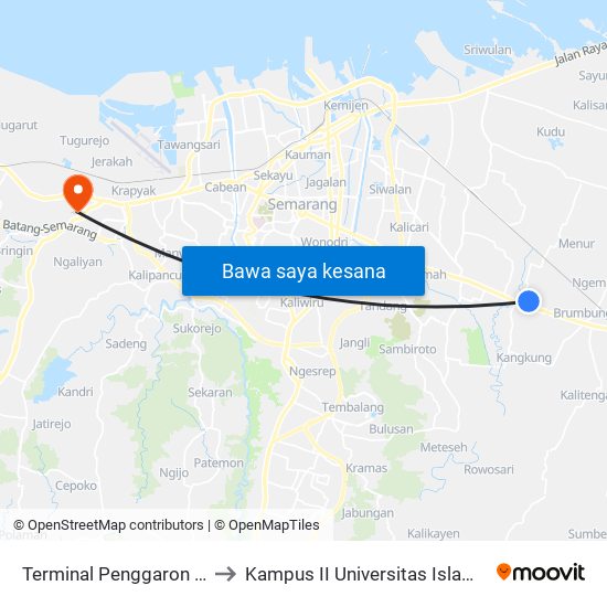 Terminal Penggaron (Trans Jateng) to Kampus II Universitas Islam Negeri Walisongo map