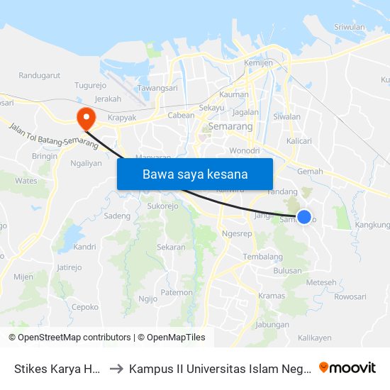 Stikes Karya Husada 1 to Kampus II Universitas Islam Negeri Walisongo map