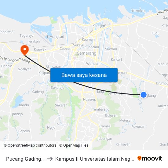 Pucang Gading Raya 2 to Kampus II Universitas Islam Negeri Walisongo map