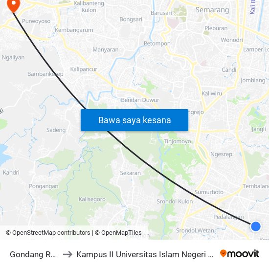 Gondang Raya 1 to Kampus II Universitas Islam Negeri Walisongo map