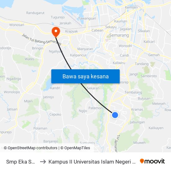 Smp Eka Sakti 1 to Kampus II Universitas Islam Negeri Walisongo map