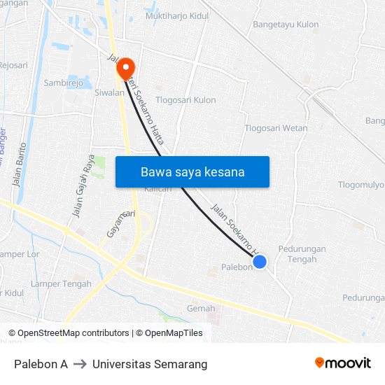 Palebon A to Universitas Semarang map