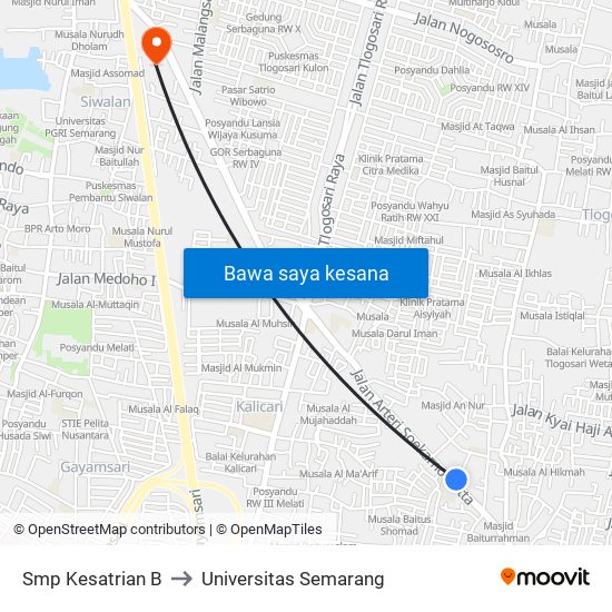 Smp Kesatrian B to Universitas Semarang map