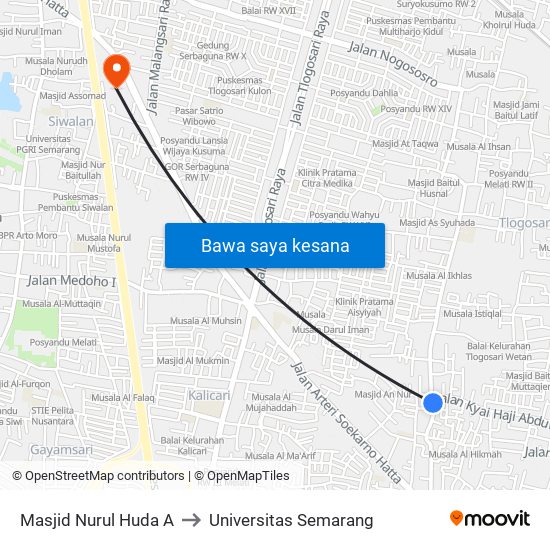 Masjid Nurul Huda A to Universitas Semarang map