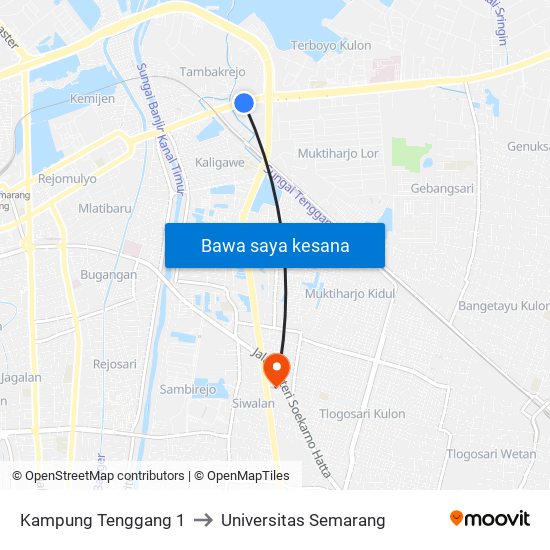 Kampung Tenggang 1 to Universitas Semarang map