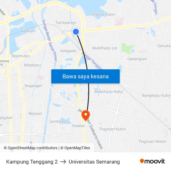 Kampung Tenggang 2 to Universitas Semarang map