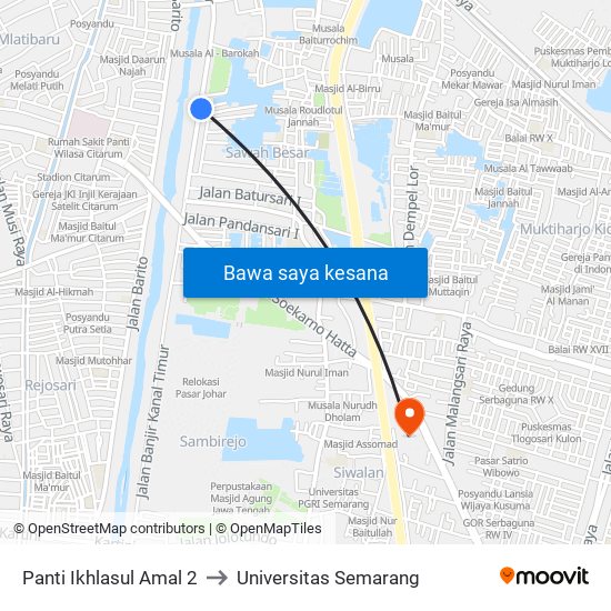 Panti Ikhlasul Amal 2 to Universitas Semarang map