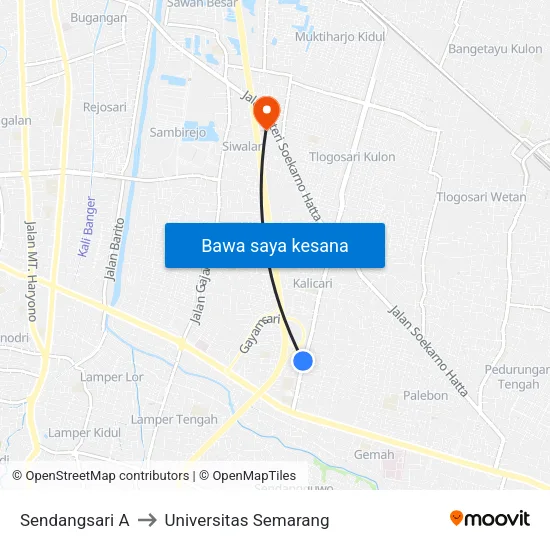 Sendangsari A to Universitas Semarang map