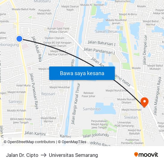 Jalan Dr. Cipto to Universitas Semarang map