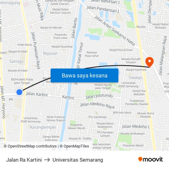 Jalan Ra Kartini to Universitas Semarang map