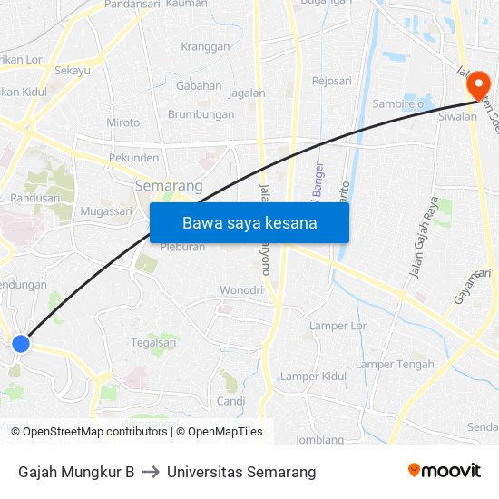 Gajah Mungkur B to Universitas Semarang map