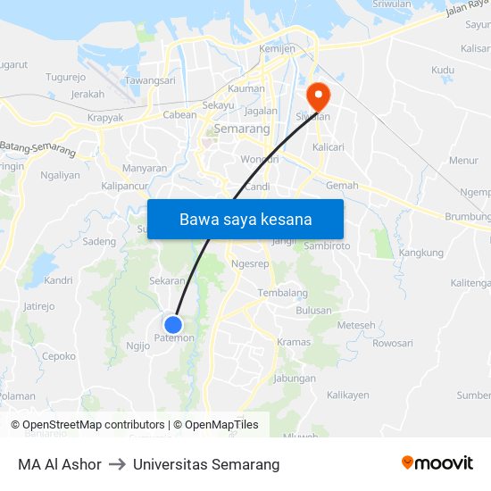 MA Al Ashor to Universitas Semarang map