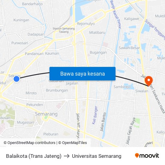 Balaikota (Trans Jateng) to Universitas Semarang map