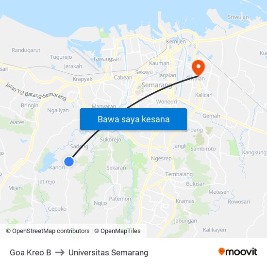 Goa Kreo B to Universitas Semarang map