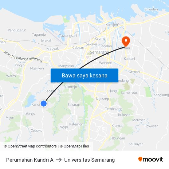 Perumahan Kandri A to Universitas Semarang map