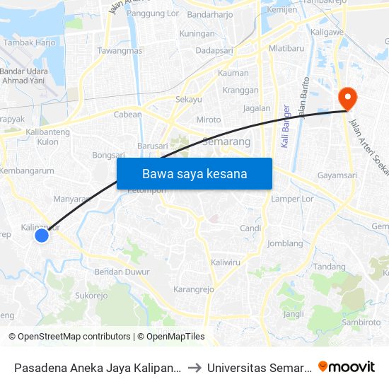 Pasadena Aneka Jaya Kalipancur A to Universitas Semarang map