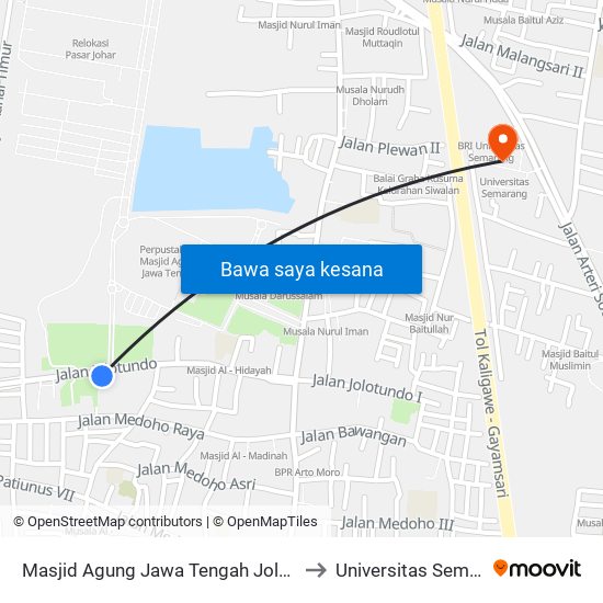 Masjid Agung Jawa Tengah Jolotundo A to Universitas Semarang map