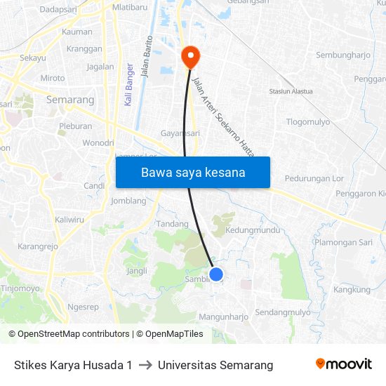 Stikes Karya Husada 1 to Universitas Semarang map