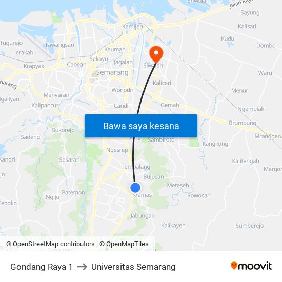 Gondang Raya 1 to Universitas Semarang map