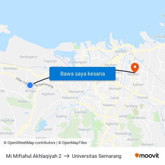 Mi Miftahul Akhlaqiyah 2 to Universitas Semarang map