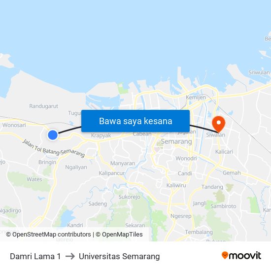 Damri Lama 1 to Universitas Semarang map
