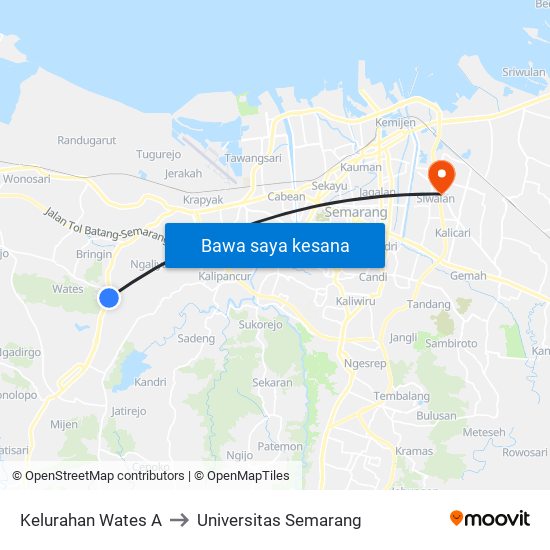 Kelurahan Wates A to Universitas Semarang map