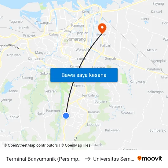 Terminal Banyumanik (Persimpangan) 2 to Universitas Semarang map