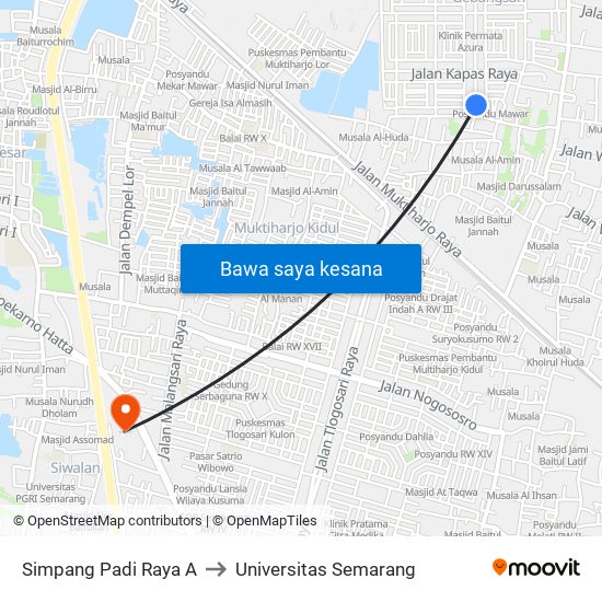 Simpang Padi Raya A to Universitas Semarang map