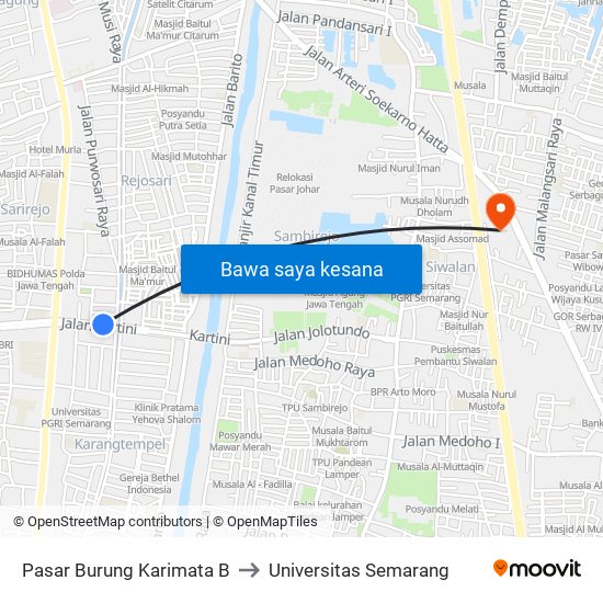 Pasar Burung Karimata B to Universitas Semarang map