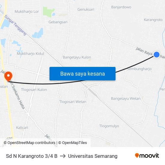 Sd N Karangroto 3/4 B to Universitas Semarang map